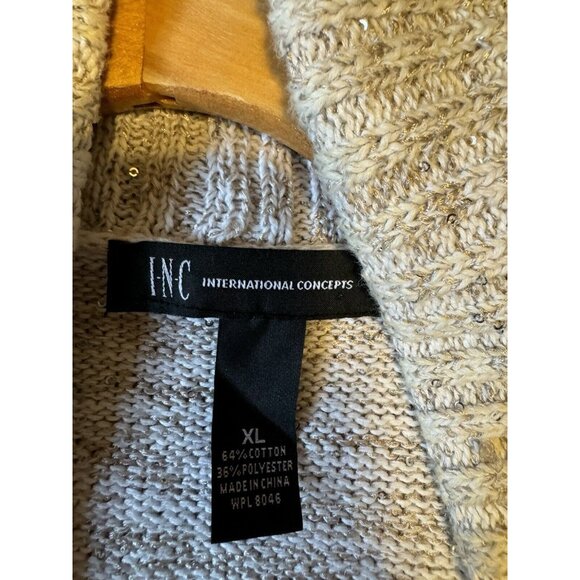 INC Cardigan Sweater Ivory Cream Brown Shimmer XL Extra Large Thick Cotton NEW - Picture 8 of 11